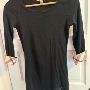 Burberry Black Long Sleeve Tee with Plaid Cuffs